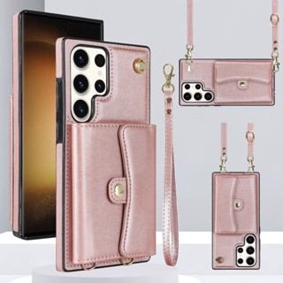 Samsung Galaxy A54 A52 A53 A73 A12 A13 A14 Leather card slot wallet crossbody necklace lace up rope strap hand pull rope strap multifunctional phone case