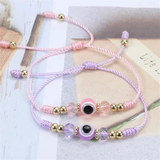 Lucky Blue Evil Eye สร้อยข้อมือคู่ แฮนด์เมด ปรับได้ เชือกถัก ลูกปัด สร้อยข้อมือ สําหรับผู้หญิง ผู้ชาย มิตรภาพ เครื่องประดับของขวัญ