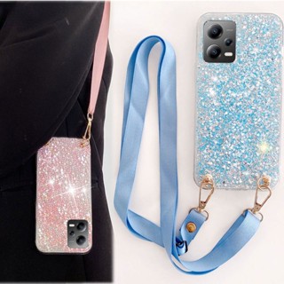 เคสซิลิโคนนิ่ม ลายกลิตเตอร์ พร้อมสายคล้อง สําหรับ Redmi Note 12 Pro 4G 5G Redmi Note 12T Pro Note12 Turbo 7 8 Pro Xiaomi Redmi 12C 11A K60 Pro