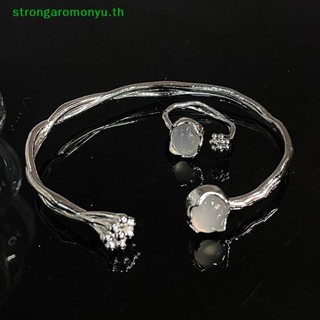 Strongaromonyu สร้อยข้อมือ จี้หินดวงจันทร์ ดอกไม้ ปรับขนาดได้ เครื่องประดับแฟชั่น สําหรับผู้หญิง