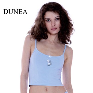 Dunea เสื้อท็อป พิมพ์ลายลูกแมว สีพื้น เรียบง่าย เซ็กซี่ สําหรับผู้หญิง