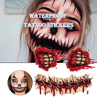 New 10pcs Temporary Halloween Horror Stickers Bloody Big Mouth Face Tattoo Decal