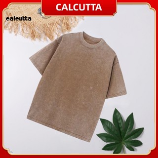 [calcutta] เสื้อยืดลําลอง คอกลม แขนสั้น ระบายอากาศ สีพื้น สไตล์วินเทจ เหมาะกับฤดูร้อน สําหรับผู้ชาย