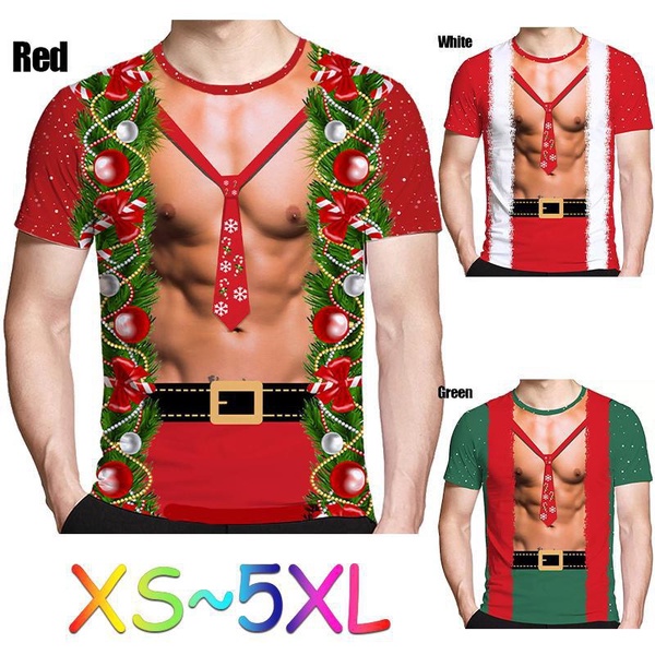 เสื้อยืดลําลอง แขนสั้น พิมพ์ลายคริสต์มาส 3d แฟชั่นสําหรับผู้ชาย เหมาะกับงานปาร์ตี้ คริสต์มาส