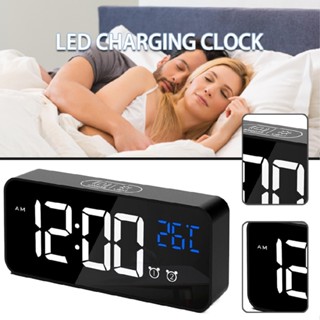 New LED Digital Alarm Clock Bedside Snooze USB Charging Temperature Display