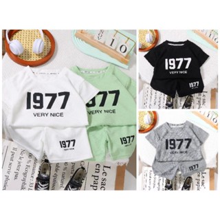 พร้อมส่ง ชุดเสื้อแขนสั้น กางเกงขาสั้น พิมพ์ลายตัวอักษร สองชิ้น สไตล์เกาหลี แฟชั่นเรียบง่าย สําหรับเด็กผู้ชาย และเด็กผู้หญิง