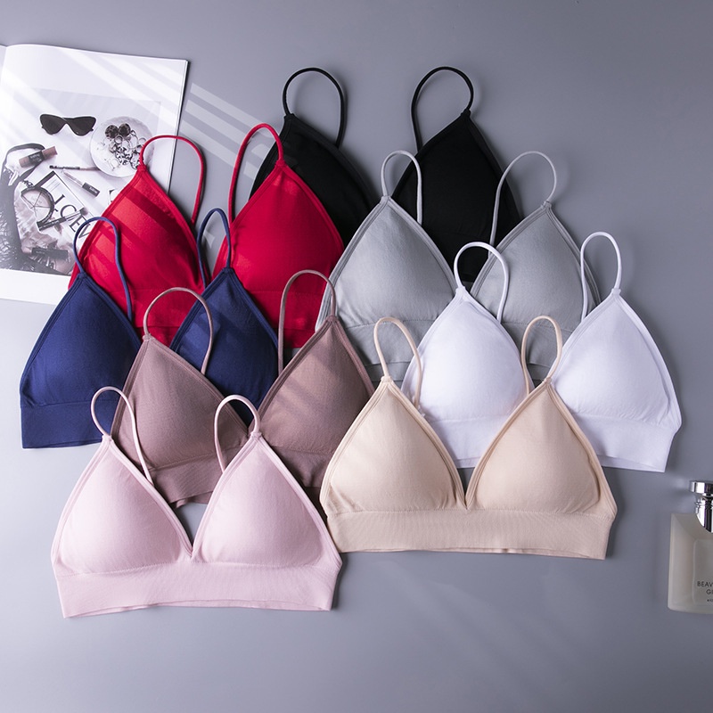 ชุดชั้นในสามเหลี่ยมถ้วยไร้รอยต่อ Bra บาง ๆ Bouncy Casual Bra ชุดชั้นในสตรีโยคะ