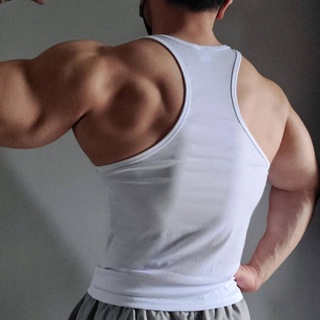 Muscle Mens Summer New Thick Thread Fitness Vest Sleeveless I-Shaped Square Collar Stretch Tight Sports Training Top FhX7