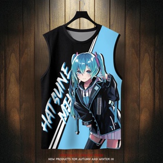 เสื้อยืดแขนกุด พิมพ์ลายการ์ตูน Hatsune Miku พลัสไซซ์ สไตล์ญี่ปุ่น แฟชั่นฤดูร้อน สําหรับผู้ชาย