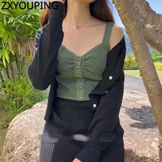 Zxyouping ส่วนสั้น เสื้อชั้นในสตรี เสื้อกั๊ก อเนกประสงค์ เสื้อบิดหัวเข็มขัด ตกแต่งอารมณ์