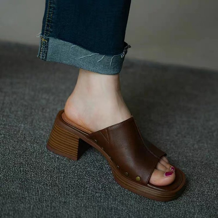 รองเท้าส้นสูง เปิดนิ้วเท้า ส้นหนา กันน้ํา สไตล์เกาหลี สไตล์สุภาพสตรี ขนาด 34-40