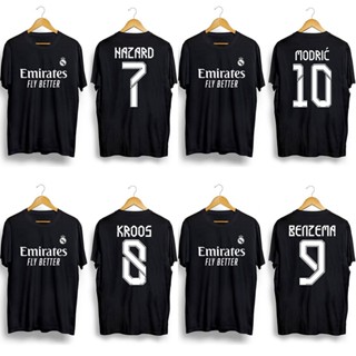 【New】เสื้อยืดคอกลม พิมพ์ลาย Real Madrid CF Eden Hazard Kroos Benzema Modriγ สีดํา สีขาว สําหรับผู้ชาย และผู้หญิงS-5XL