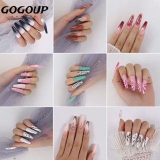 Gogoup เล็บปลอม ลายดอกไม้ ถอดออกได้ สไตล์ฝรั่งเศส 24 ชิ้น