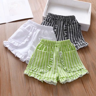 Girls Shorts Summer New Children Lace Plaid Casual Pants Childrens Summer Clothing All-Matching Outer Wear Hot Pants Summer M7ov