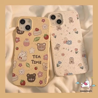 เคสโทรศัพท์มือถือแบบนิ่ม กันกระแทก ลายการ์ตูนหมี ดอกไม้ เค้กน่ารัก ย่อยสลายได้ เป็นมิตรกับสิ่งแวดล้อม สําหรับ IPhone 11 14 13 12 15 Pro MAX 15 6 6s 7 8 Plus XR X XS MAX