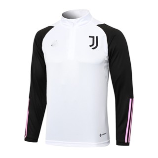 เสื้อกีฬาแขนยาวลําลอง ลายทีมฟุตบอล Juventus FC Defoot 24 ชุดเยือน พลัสไซซ์ สีดํา มีซิปครึ่ง สีขาว สไตล์สตรีท