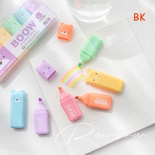 Bk ปากกามาร์กเกอร์ ไฮไลท์ เรืองแสง ลายการ์ตูนสัตว์น่ารัก สีพาสเทล สําหรับวาดภาพ 6 ชิ้น 4 ชิ้น