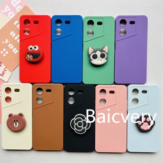 Tecno Pova 5 เคสโทรศัพท์ ซิลิโคนเหลว นิ่ม TPU เคลือบด้าน พร้อมแหวนขาตั้งการ์ตูน