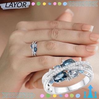 LAY แหวนหมั้นแต่งงาน ประดับเพทาย สีชมพู สีฟ้า