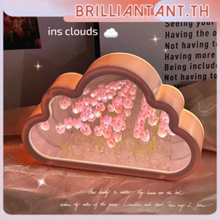 โคมไฟดอกทิวลิป Cloud Mirror Night Light พร้อมกระจก, โคมไฟตั้งโต๊ะกลางคืนสำหรับของขวัญวันเกิด bri