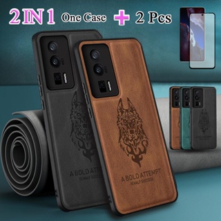 2 IN 1 เคสโทรศัพท์หนัง เซรามิค โค้ง พร้อมฟิล์มกันรอยหน้าจอ สําหรับ Xiaomi Poco F5 Pro