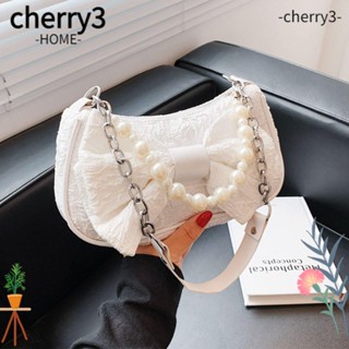 Cherry3 กระเป๋าถือ กระเป๋าสะพายใต้วงแขน ประดับโบว์ ลูกไม้ สีพื้น สําหรับผู้หญิง