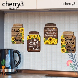 Cherry3 ป้ายไม้ ลายดอกทานตะวัน สําหรับแขวนตกแต่งผนังห้องครัว บ้าน 8 ชิ้น