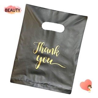 BEAUTY กระเป๋าช้อปปิ้ง ลาย Thank You ขนาด 12x15.7 นิ้ว แบบพกพา สีดํา สําหรับธุรกิจ 100 ชิ้น