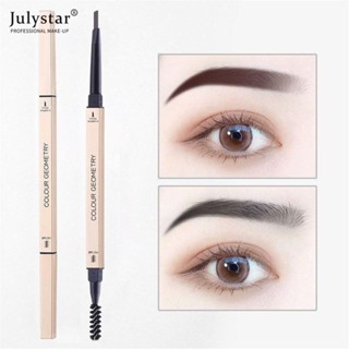 JULYSTAR ดินสอเขียนคิ้วสีเทาดำสีเรขาคณิตแถบทองขนาดเล็กสองหัวดีมากดินสอเขียนคิ้วธรรมชาติติดทนนานสีง่าย 5 สี