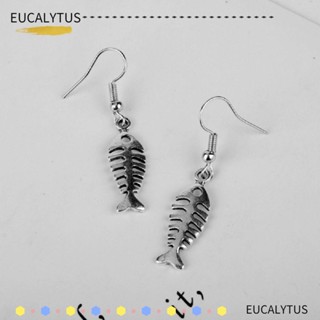 Eutus ต่างหูสเตนเลส จี้รูปก้างปลา สีเงิน เครื่องประดับแฟชั่น สําหรับผู้หญิง 1 คู่