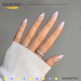 ✿EUTUS✿ 24pcs/Box Women Fashion Flower Almond False Nails Artificial Nail Tips Wearable Detachable Manicure Tool Full Cover Press On Nails French Fake Nails