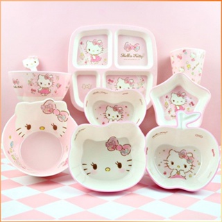 การ์ตูน Hello Kitty บนโต๊ะอาหาร ชามอาหารเสริมเด็กลายการ์ตูนน่ารัก ชามอาหารในครัวเรือนมูลค่าสูง -FE