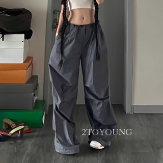 2TOYOUNG  กางเกงขายาว คาร์โก้ กางเกง เชือกอเมริกันคลาสิค Cargo pants 2023 NEW 072631 ทันสมัย สไตล์เกาหลี fashion Trendy A20M073 36Z230909