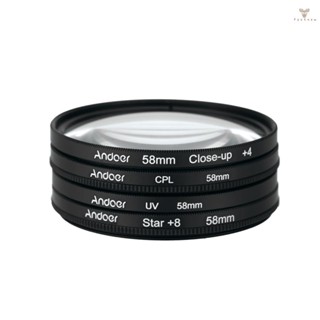 Fw Andoer 58mm UV+CPL+Close-Up+4 +Star 8-Point Filter Circular Filter Kit Circular Polarizer Filter Macro Close-Up Star 8-Point Filter with Bag for   Pentax  DSLR Cam