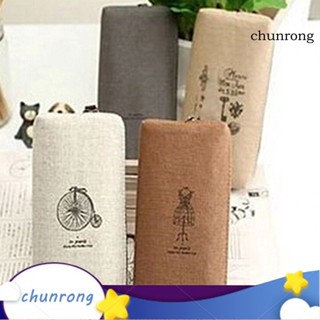 Chunrong กระเป๋าผ้าใบ ใส่ปากกา อเนกประสงค์ สไตล์เรโทร สําหรับนักเรียน