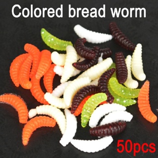 50Pcs Soft Rubber Fishing Lures Maggots Grub Worms Baits Trout Bream Lure Set