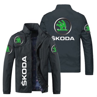 SKODA LOGO jacket car shop custom work clothes outdoor driving loose thin cardigan stand collar windbreaker