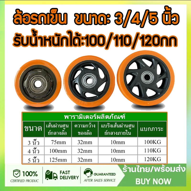 ล้อรถเข็น 3/4/5 นิ้ว ล้อเปล่า(พร้อมลูกปืน 1 ลูก) ล้อ​ยูรีเทน เงียบและทนต่อการสึกหรอ โหลดสูงมาก จัดส่งจากกรุงเทพ