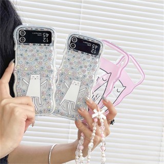 เคสโทรศัพท์ซิลิโคน TPU นิ่ม แบบใส กันกระแทก ลายการ์ตูนแมว ดอกไม้น่ารัก สําหรับ Samsung Galaxy Z Flip 5 Z Flip 4 Z Flip 3