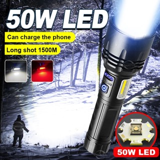 ไฟฉาย LED COB พลังงานสูง ชาร์จ USB กันน้ํา 1500 เมตร สําหรับตั้งแคมป์