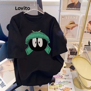 Lovito เสื้อยืดลําลอง ลายการ์ตูน เข้ากับทุกการแต่งกาย สําหรับผู้หญิง LNA17181 (สีดํา)