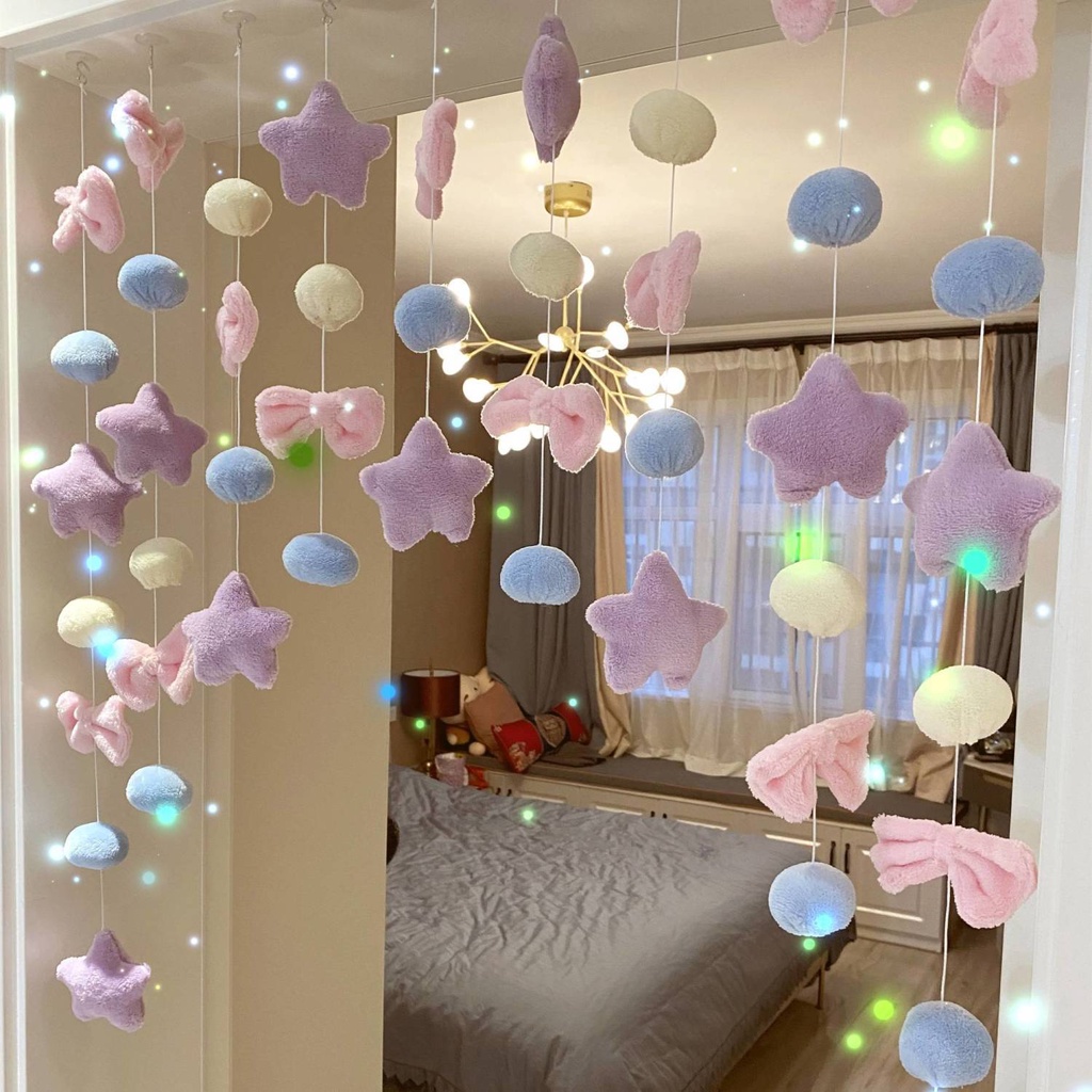[littlefish] ผ้าม่านแขวนผนัง ประตูห้องนอน บ้าน โรแมนติก ไร้การเจาะรู ลายหัวใจ สําหรับเด็กผู้หญิง ขายดี
