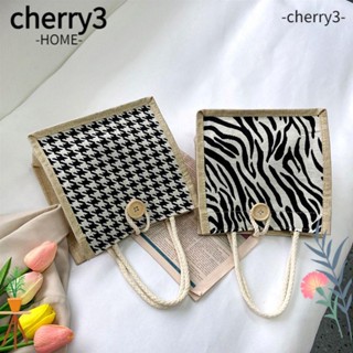 Cherry3 กระเป๋าใส่กล่องอาหารกลางวัน ผ้าลินิน ขนาดเล็ก ลําลอง เรียบง่าย