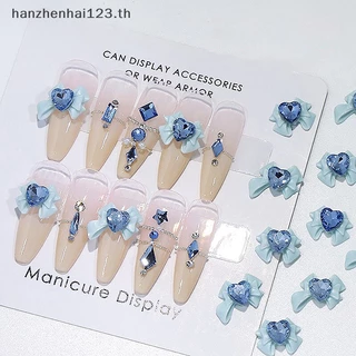 HANHAI 10 ชิ้น/5 ชิ้น 3D เรซิ่น Bowknot เล็บ Ch สีชมพูริบบิ้นโบว์ Rhinestone เครื่องประดับอะไหล่ตกแต่งเล็บ DiIY Salon อุปกรณ์เสริมของขวัญ TH