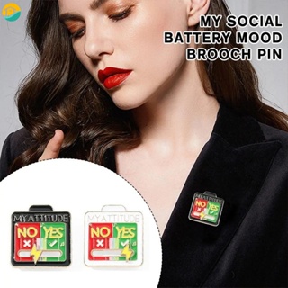 เข็มกลัดโลหะ แปลงอารมณ์ แบตเตอรี่สไลด์สังคม MY ATTITUDE Yes or No Interactive Alloy Pins for Backpack Clothing