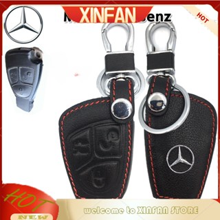 Xinfan Mercedes Benz เคสกุญแจรีโมทรถยนต์ หนังแท้ พร้อมปลอกกุญแจ สีดํา ด้ายแดง