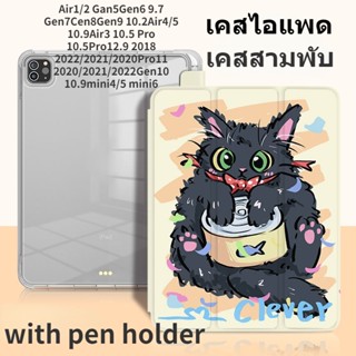 เคสไอแพด Case มีที่ใส่ปากกาหลังใส ทุกรุ่น with IPAD AIR4 10.9/PRO11 2021/Gen9 Gen8 Gen7 10.2/PRO12.9 2021/GEN7/810.2/PRO 9.7 เคสไอแพด ปากกาไอแพด เคสแท็บเล็ต กันกระแทก ลายการ์ตูน