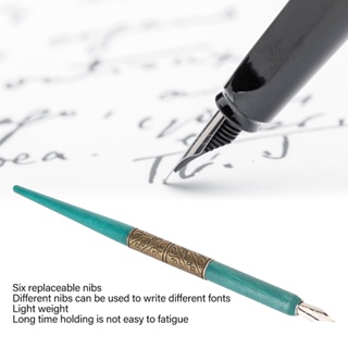 Favorites Shop Dip Pen with 6 Interchangeable Nibs Smoothly Writing Retro Light Weight Calligraphy for Drawing Word Art Cyan