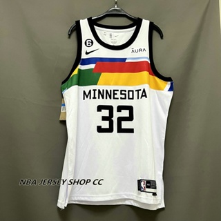 【คุณภาพสูง】ใหม่ ของแท้ Minnesota Timberwolves City Edition NBA 2022-23 สําหรับผู้ชาย #32 เสื้อกีฬาแขนสั้น ลายทีม Karl-Anthony สีขาว