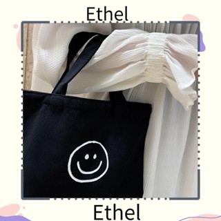 Ethel1 กระเป๋าผ้าแคนวาส ลายหน้ายิ้ม ขนาดเล็ก ใช้ซ้ําได้ สีขาว สําหรับเด็กผู้หญิง